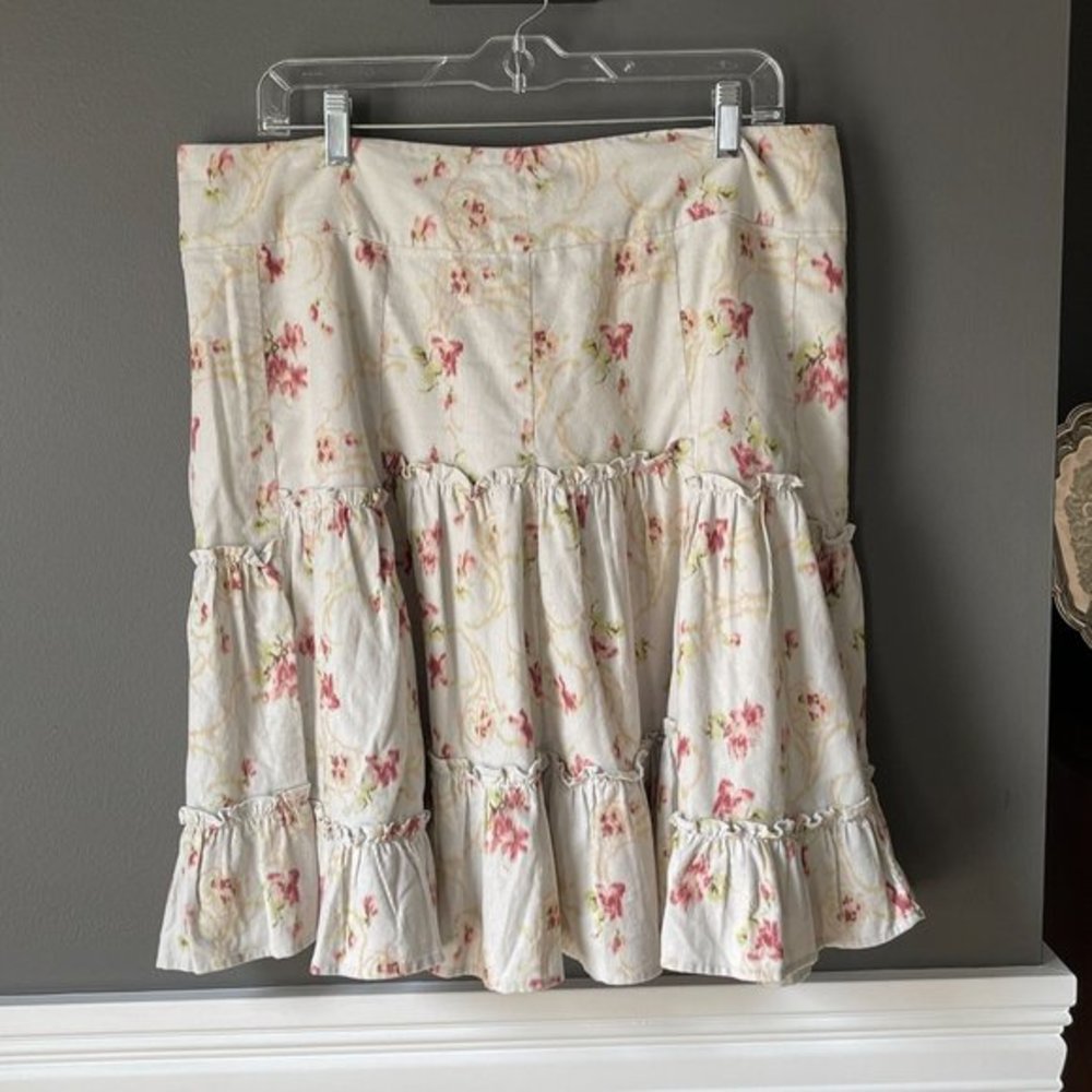 Anthropologie Esme & Esyllte Floral Prairie Ruffle Cord Boho Skirt Women Size 14